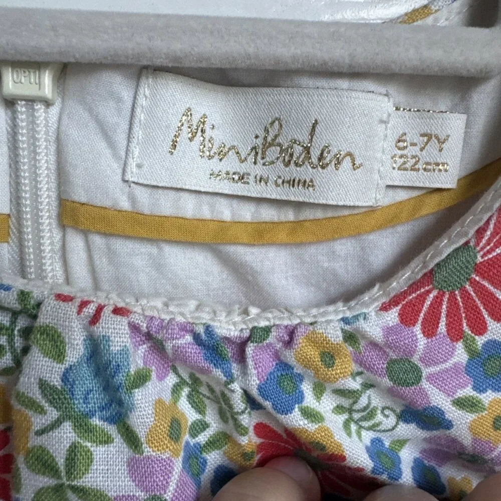 Mini Boden Spring Summer Floral Linen Cotton Dress Lined Size 6-7 Year - Picture 3 of 8